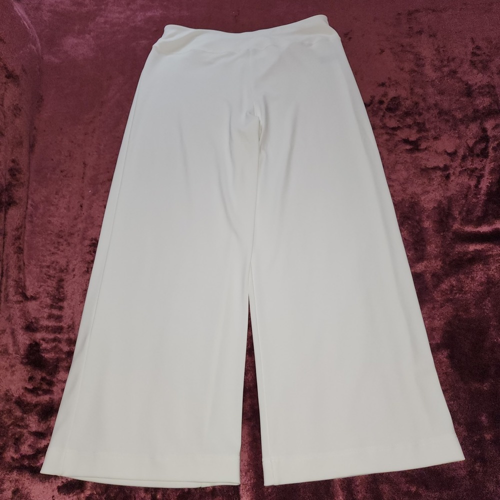 Boston Proper White Wide Leg Crop Pants Women's Size L Stretch Pull On